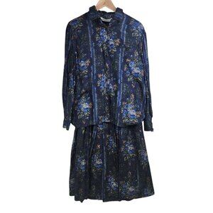 Vintage Lodenfrey Floral Shirt‎ & Skirt Set Size 44 US 14 Blue